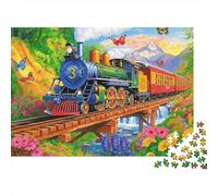 Bunte Zug-Reise Puzzles 1000 Teile, Bunter Regenbogen-Zug-Kunst Deko, Entspannungs-Puzzle Geschenk, Herausforderndes Puzzles, Geschenk für Männer 52x38cm/1000pcs
