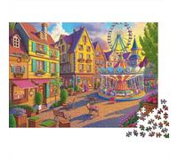 Bunter Dorf-Platz Puzzles 1000 Teile für Erwachsene und Kinder, Bunter Volksfest-Stadt Deko, Bildungsspiel für Männer und Frauen, Herausforderndes Puzzles für Erwachsene 70x50cm/1000pcs