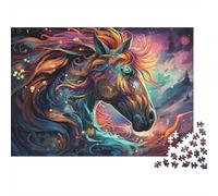 Buntes Pferd Kunst 1000 Teile Puzzle für Erwachsene und Kinder, Bunter Regenbogen Pferd Wanddecor, Bildungsspiel Geschenk, Puzzle für Erwachsene 70x50cm/1000pcs