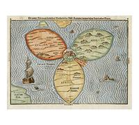 Bunting 1581 Map World Cloverleaf Jerusalem Large Print Poster Wall Art Decor Picture