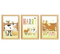 Bunting & Beau Farm Animals Baby Nursery Prints,Childrens Bedroom Prints,Wall Decor,Personalised Set of 3 A4 Unframed Farm Animal Prints, Nursery Decor Wall Art
