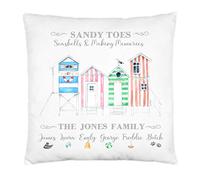 Bunting & Beau Personalised Beach Hut Cushion Cover,Pillow,Throw,Nautical Home Decor,Seaside,Summer Holdays,New Home Gift,40 cms x 40 cms