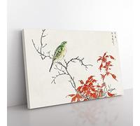 Bunting Bird & Orange Flowers By Numata Kashu Asian Japanese Canvas Wall Art Print Ready to Hang, Framed Picture for Living Room Bedroom Home Office Décor, 50x35 cm (20x14 Inch)