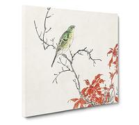 Bunting Bird & Orange Flowers by Numata Kashu Asian Japanese Canvas Wall Art Print Ready to Hang, Framed Picture for Living Room Bedroom Home Office Décor, 20x20 Inch (50x50 cm)