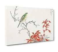 Bunting Bird & Orange Flowers By Numata Kashu Asian Japanese Canvas Wall Art Print Ready to Hang, Framed Picture for Living Room Bedroom Home Office Décor, 20x14 Inch (50x35 cm)