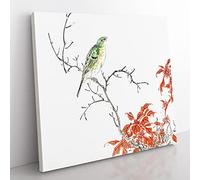 Bunting Bird & Orange Flowers by Numata Kashu Asian Japanese Canvas Wall Art Print Ready to Hang, Framed Picture for Living Room Bedroom Home Office Décor, 50x50 cm (20x20 Inch)