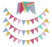 Bunting Fabric Pastel Rainbow Bunting Outdoor Waterproof for Birthday Spring Easter Classroom School Garden Festival Carnival Graduation Indoor Garlands Party Decorations 24 Flags