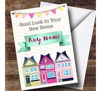 Bunting & Houses New Home Personalised Card - Congratulations On Your New Home Card, Good Luck In Your New Home