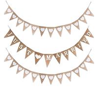 Bunting Wedding Vintage Just Married Garland Heart Jute Bunting Bunting Banner for Hanging Wedding Ceremony Photo Props Bridal Shower Hen Party