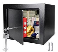 BUNTOR Small Safe Box, Black Steel Lock Box with Key | Mini Money Safes for Home Security, Safe for Jewelry, Documents, Cash, 23x17x17 cm