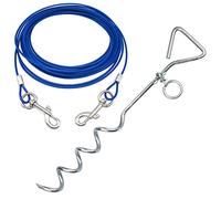 Bunty 16" Heavy Duty Dog Stake & 10ft. Dog Tie Out Cable - 360° Spiral Dog Lead Spike, Tangle-Free O-Ring - Dog Stake for Camping, Yard, Park - Small, Medium, Large Dogs - Blue