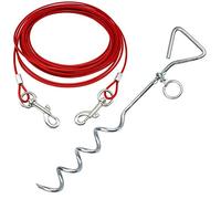 Bunty 16" Heavy Duty Dog Stake & 10ft. Dog Tie Out Cable - 360° Spiral Dog Lead Stake with Tangle-Free O-Ring - Dog Stake for Camping, Yard, Park - Small, Medium, Large Dogs - Red