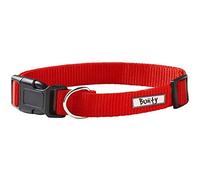 Bunty Adjustable Soft Fabric Dog Puppy Collar with Buckle and Clip for Lead - Red - Medium
