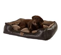 Bunty Tuscan Cat & Dog Sofa Bed - Faux Leather Exterior, Soft Fleece Interior, Plush Polyester Base For Insulation - X-Large Brown