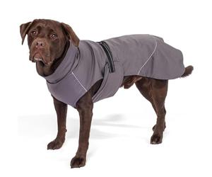 Bunty XXXL Waterproof Dog Coat - Adjustable Fleece Lined Jacket with Reflective Piping | Harness Hole | Dog Raincoats Waterproof for All Breeds | XXXL, 60cm, Grey