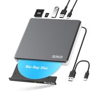 BUNUD External Blu Ray CD DVD Drive USB 3.0 & Type-C CD/DVD Blu-Ray Burner Writer with 2 USB & SD/TF Slots, Optical 3D BD Bluray Drive External for PC Laptop Windows 11/10 Mac MacBook