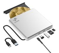 BUNUD External CD DVD Drive LightScribe Burner for Laptop Mac Windows PC | Plug and Play DVD Player Writer Optical Drive for MacBook, LightScribe Disc Labeling with SD/TF Card Reader/2 USB Ports