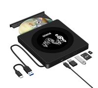BUNUD External CD DVD Drive USB 3.0, Type-C, 5 in 1 design, Plug & Play, Widely Compatible with Linux, Windows XP, Laptop, Gaming Console, Black