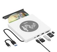 BUNUD External DVD Drive, CD Drive External USB 3.0 CD DVD +/- RW Burner Player with 2 USB SD/TF Ports, USB C External CD Drive for Apple, Laptop, Windows 11, MacBook, Mac