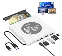 BUNUD External DVD Drive for Windows 11: CD Drive External USB-C DVD Burner External with 2 USB SD/TF Ports External CD/DVD Burner and Player for Laptop Mac MacBook PC