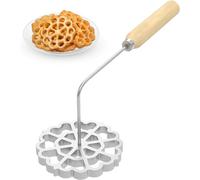 Bunuelos Mold with Wooden Handle, Bunuelos Cookie Maker Mold, Detachable Rosette Maker, Rosette Set, Achappam Mold for Kitchen Baking Cooking 4.8x0.4 Inches