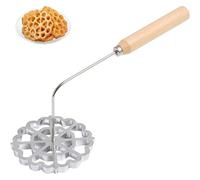 Bunuelos Mold with Wooden Handle Rosette Maker Rosette Cookie Bunuelos Tool Aluminium Cast Waffle Molds for Kitchen Baking Cooking