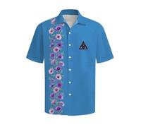 Buny Ventures BV Button Down Summer Shirt, Floral Print, Short Sleeve, Anti-Wrinkle (UK, Alpha, S, Blue - Shirt)