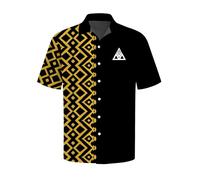 Buny Ventures BV Button Down Summer Shirt, Gold Geometric Pattern, Short Sleeve, Anti-Wrinkle (UK, Alpha, XL, Black - Shirt)