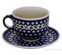 Bunzlauer Keramik Ceramic Pottery Coffee Mug and Saucer (Milchkaffeetasse) 0.5 Litres with 41