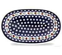 Bunzlauer Keramik Polish Pottery Boleslawiec Oval Platter, 17*27 cm, Red Dot Pattern, Ceramic, Hand-painted, Oven & Dishwasher Safe