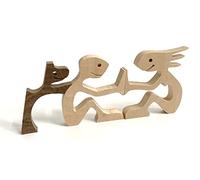 Buobiy Wooden Dog Cat Family Figurines, Family Puppy Cat Wooden Carving Ornaments, Natural Wood Cute Puppy Kitty Ornament Collectible Figurine Statue Sculpture Home Decor (Couple and Dog)