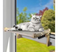 BUOGA Cat Sill Window Perch with Soft Cushion - Sturdy Hammock Window Seat for Large Cats with Premium Hardwood & Robust Metal Frame - Easy to Adjust Cat Bed for Windowsill, Bedside, Drawer & Cabinet
