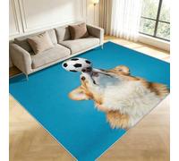 Buohwiwe 3D Printed Corgi Square Rug Living Room Area Rugs Cute Dog, Non-Slip Washable 120x120cm Football Carpet Mat Low Pile Soft Indoor Bedroom Kitchen Hallway Floor Mats a/1094