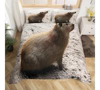 Buohwiwe Animal Capybara Duvet Cover Set Double Size Cute Capybara Quilt Cover 200x200 cm 3D Reversible Bedding with Pillowcases Zipper Closure Soft Easy Care Comforter Covers Set a/5757