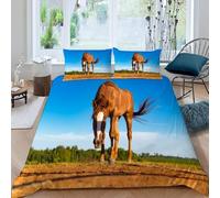 Buohwiwe Brown Horse Single Duvet Cover Set Microfiber Single Bedding Horse Animal Quilt Cover 150x200 cm 3D Reversible with Pillowcases Zipper Closure Soft Easy Care Comforter Covers Set a/737
