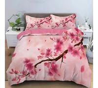 Buohwiwe Cherry Blossoms Duvet Cover Set Super King Size Floral Japanese Style Quilt Cover 260x220 cm 3D Reversible Bedding with Pillowcases Zipper Closure Soft Easy Care Comforter Covers Set a.7411