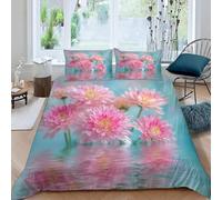 Buohwiwe Chrysanthemum Duvet Cover Set Super King Size Pink Flower Quilt Cover 260x220 cm 3D Reversible Bedding with Pillowcases Zipper Closure Soft Easy Care Comforter Covers Set a.7194
