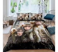 Buohwiwe Cute Monkey Duvet Cover Set King Size Animals Quilt Cover 230x220 cm 3D Reversible Bedding with Pillowcases Zipper Closure Soft Easy Care Comforter Covers Set a/5898