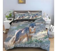 Buohwiwe Gray Fox Duvet Cover Set Super King Size Wild Animals Quilt Cover 260x220 cm 3D Reversible Bedding with Pillowcases Zipper Closure Soft Easy Care Comforter Covers Set a.8657