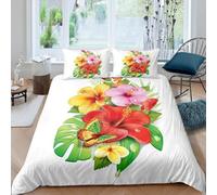 Buohwiwe Hibiscus Flower Duvet Cover Set Super King Size Monstera Tropical Quilt Cover 260x220 cm 3D Reversible Bedding with Pillowcases Zipper Closure Soft Easy Care Comforter Covers Set a.7523