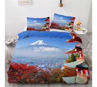 Buohwiwe Japanese Style Duvet Cover Set Super King Size Mountain Architecture Quilt Cover 260x220 cm 3D Reversible Bedding with Pillowcases Zipper Closure Soft Easy Care Comforter Covers Set a.6424