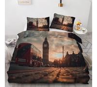 Buohwiwe London Single Duvet Cover Set Microfiber Single Bedding Modern City Quilt Cover 150x200 cm 3D Reversible with Pillowcases Zipper Closure Soft Easy Care Comforter Covers Set a.6029
