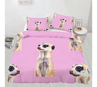 Buohwiwe Meerkat Duvet Cover Set Double Size Cute Animals Quilt Cover 200x200 cm 3D Reversible Bedding with Pillowcases Zipper Closure Soft Easy Care Comforter Covers Set a.6485