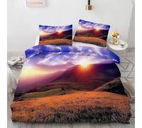 Buohwiwe Mountain Landscape Duvet Cover Set Double Size Woodland Sunrise Quilt Cover 200x200 cm 3D Reversible Bedding with Pillowcases Zipper Closure Soft Easy Care Comforter Covers Set a/1256