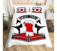 Buohwiwe Muay Thai Duvet Cover Set King Size Boxing Quilt Cover 230x220 cm 3D Reversible Bedding with Pillowcases Zipper Closure Soft Easy Care Comforter Covers Set a/4540
