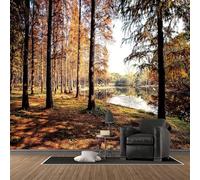 Buohwiwe Mural Wallpaper Autumn Landscape, 3D Effect Panoramic Photo Wallpaper Nature Woods Non-Woven Murals 150x105 cm Art Print Wall Poster Mural Bedrooms Living Room Modern Decoration q.7770