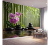 Buohwiwe Mural Wallpaper Bamboo Stone, 3D Effect Panoramic Photo Wallpaper Orchid Zen Theme Non-Woven Murals 250x175 cm Art Print Wall Poster Mural Bedrooms Living Room Modern Decoration w.3084