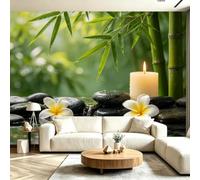 Buohwiwe Mural Wallpaper Bamboo Stone, 3D Effect Panoramic Photo Wallpaper Zen Theme Non-Woven Murals 150x105 cm Art Print Wall Poster Mural Bedrooms Living Room Modern Decoration M.92