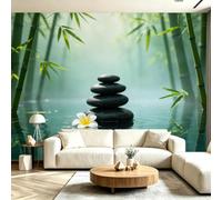 Buohwiwe Mural Wallpaper Bamboo Stone, 3D Effect Panoramic Photo Wallpaper Zen Theme Non-Woven Murals 250x175 cm Art Print Wall Poster Mural Bedrooms Living Room Modern Decoration M.1274