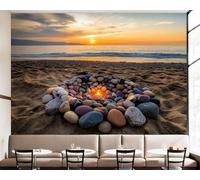 Buohwiwe Mural Wallpaper Beach Ocean View, 3D Panoramic Photo Wallpaper Stone Non-Woven Murals 450x315 cm Art Print Wall Mural Bedrooms Living Room Modern Design Poster Picture q.4307